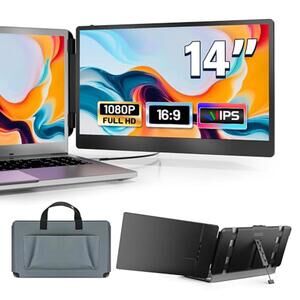 Laptop Monitor Extender, Dual Screen Portable Display, 14" FHD IPS